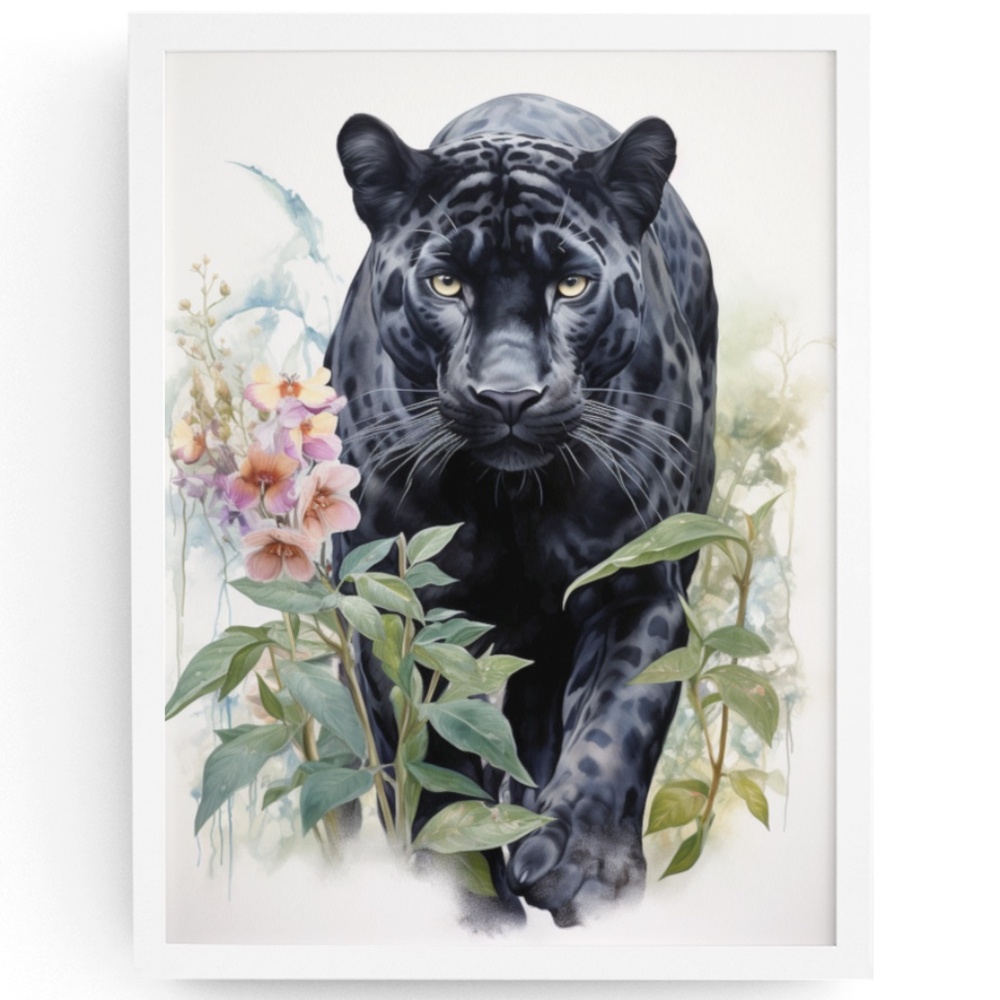 Watercolor Black Jaguar Wall Art Print Unframed - Majestic Jungle Elegance